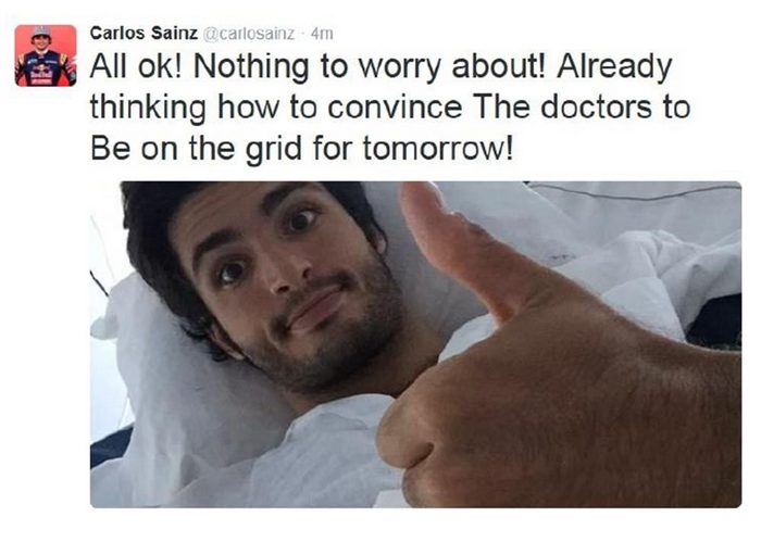 Carlos Sainz: “Nada de preocupante! Já a pensar como convencer os médicos para correr amanhã…”