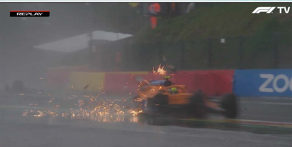 GP Bélgica F1, Q3: Grande acidente para Lando Norris, bandeira vermelha