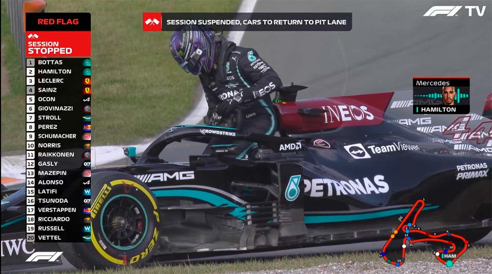 GP Holanda F1, TL2: Lewis Hamilton parado, sessão interrompida