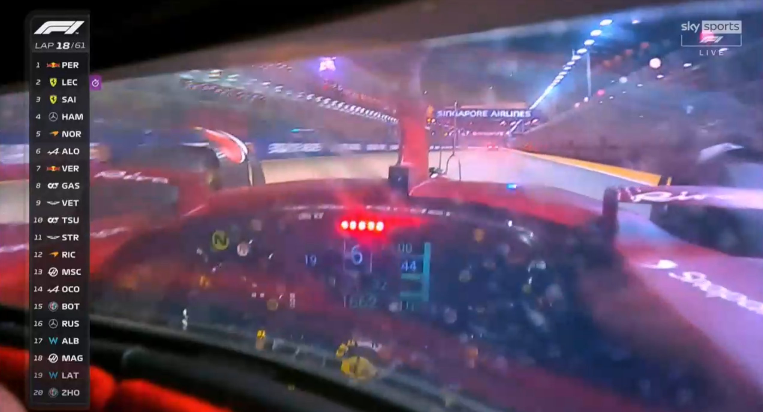 GP Singapura F1, volta 20: Sergio Pérez mantém-se na frente, Leclerc por perto