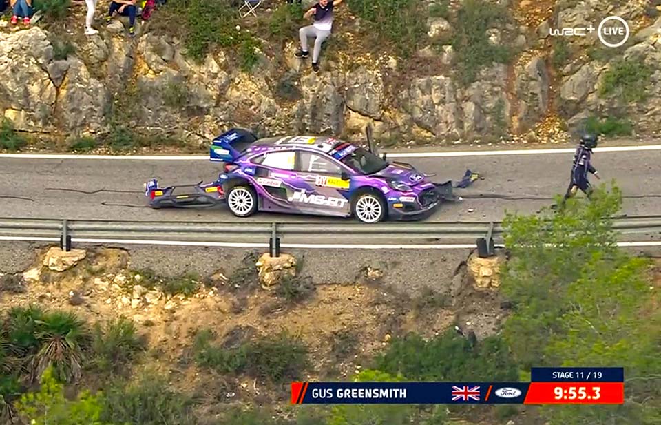WRC, Rali da Catalunha, PE11: Acidente de Gus Greensmith, troço cancelado