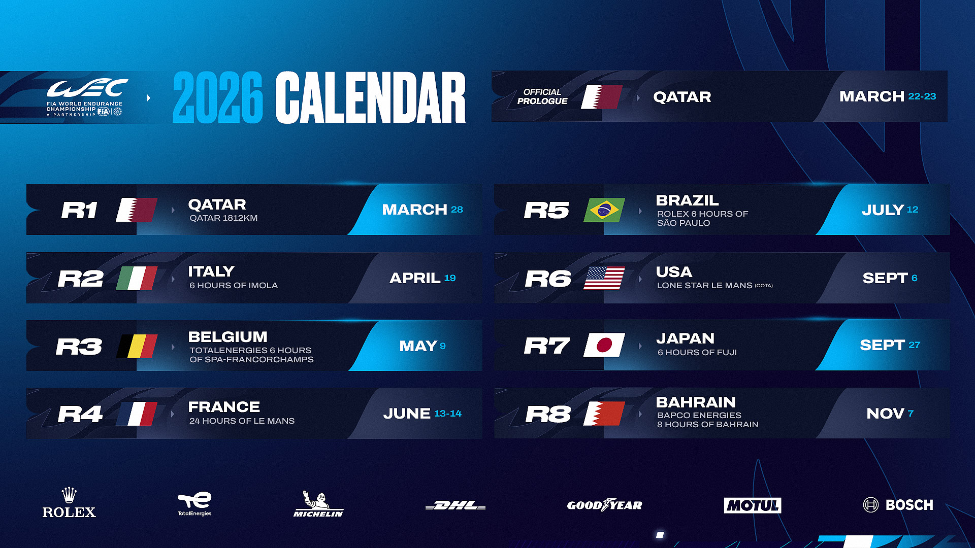 WEC: Definido Calendário para 2026