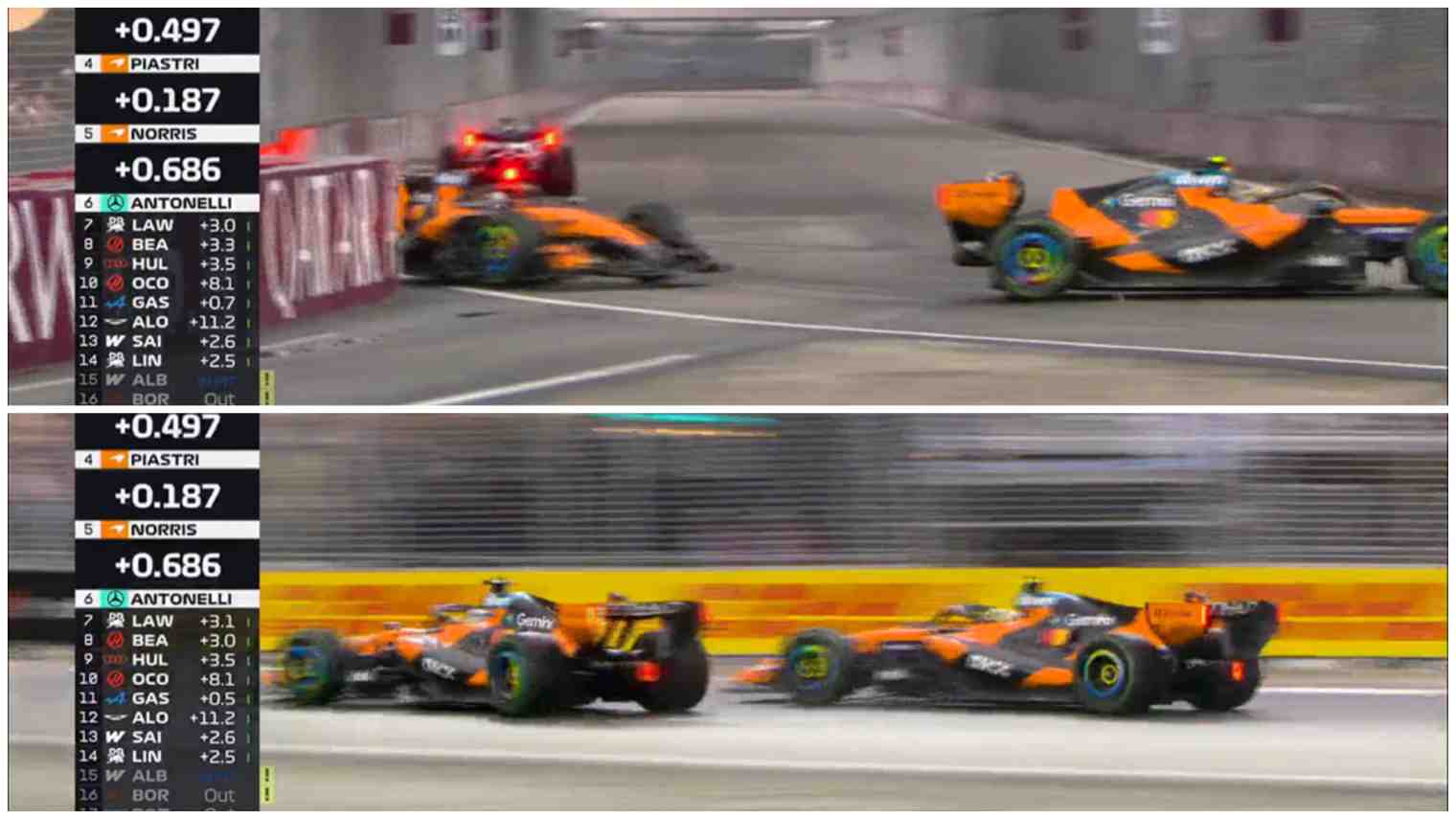 GP Singapura F1: Colisão entre Lando Norris e Oscar Piastri investigada